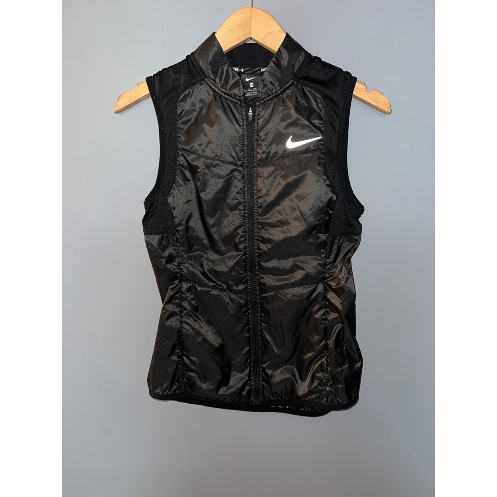 Nike Running Aerolayer Vest Black Womens XS Quilted Full Zip Reflective Puffer‎